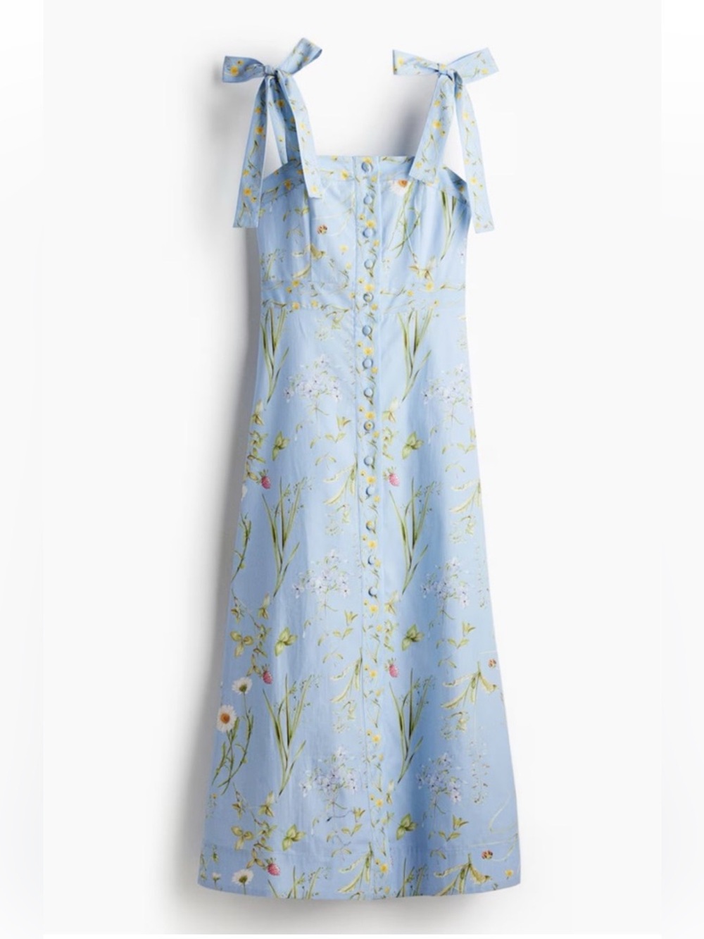 H&M Tie-strap Blue floral Midi Dress Cotton Size XL Extra Large NWT